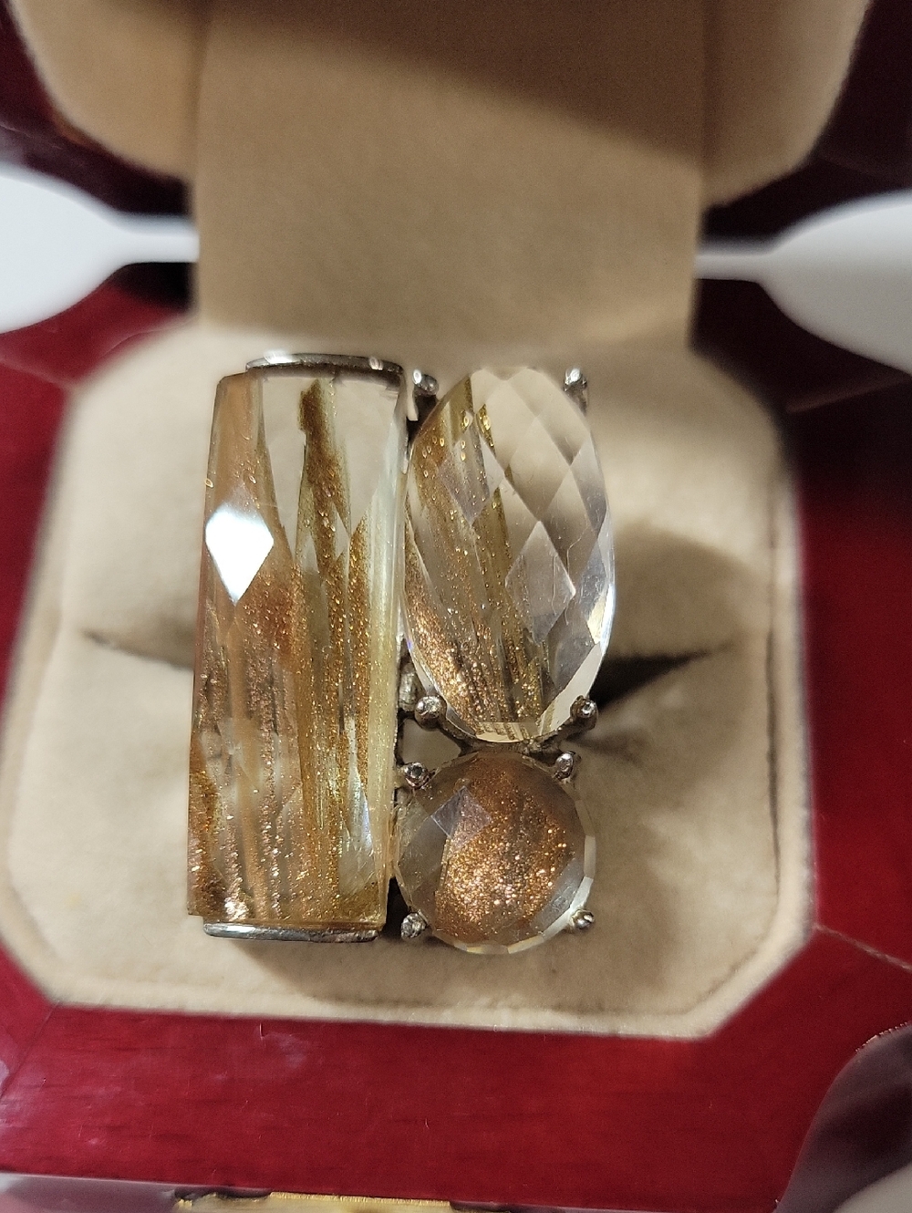 925 Vintage Faceted Glass Statement Ring - Women Jewelry
